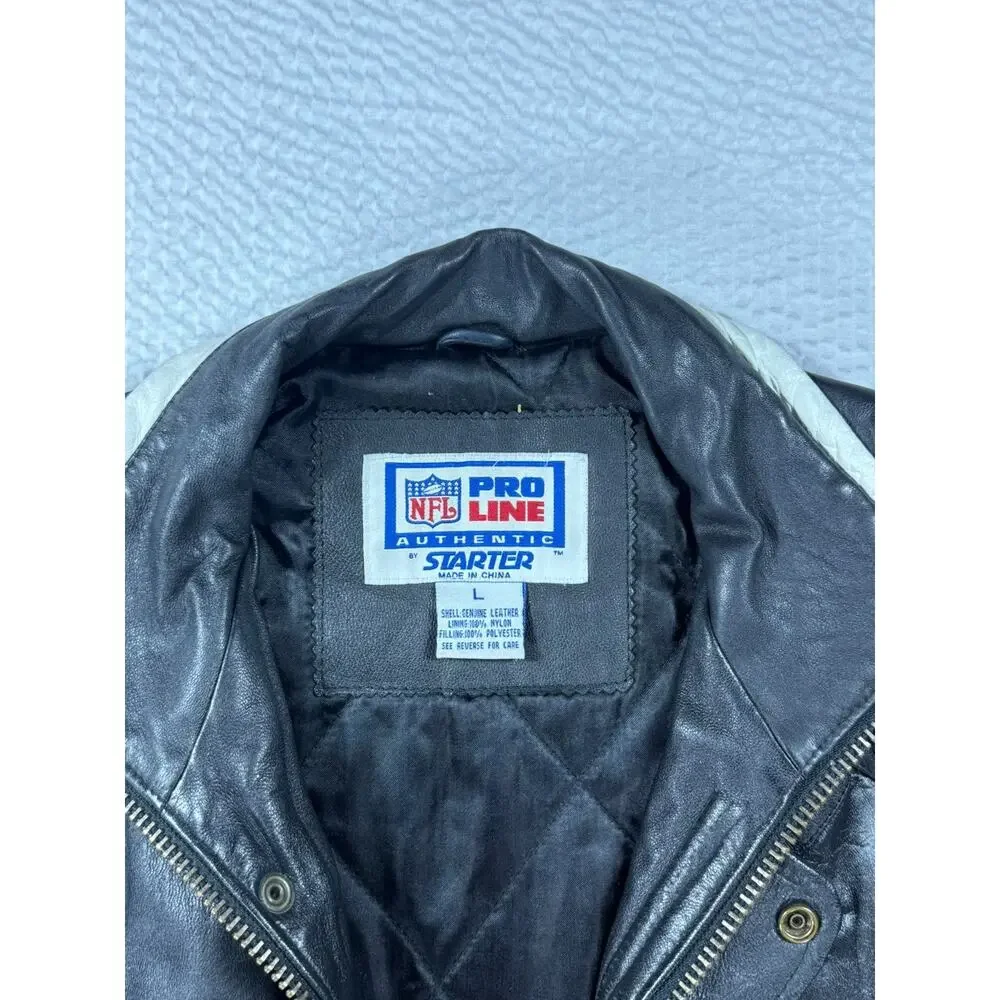VINTAGE Starter Leather Jacket Mens Large New York Giants Black 90s NFL Football